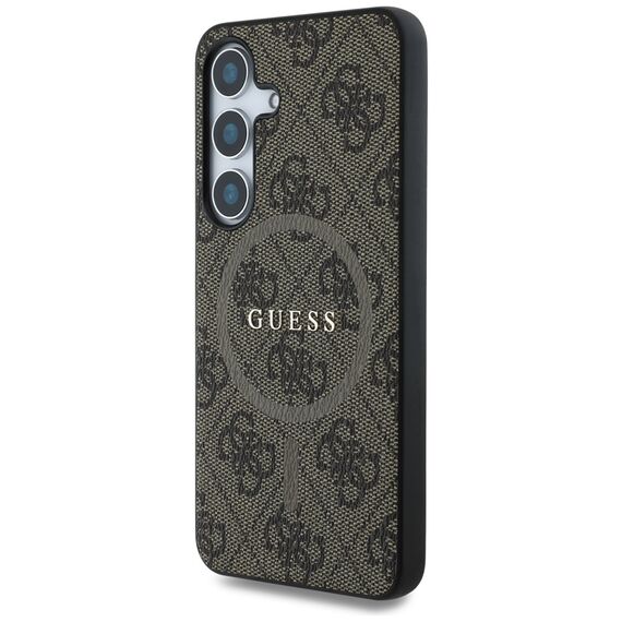 Guess Leather 4G Colored Ring Classic Logo MagSafe Samsung Galaxy S25 case brown | Techbox
