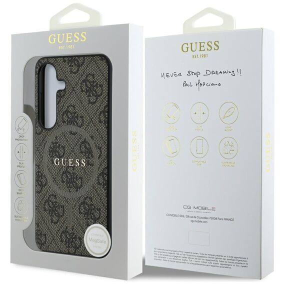 Guess Leather 4G Colored Ring Classic Logo MagSafe Samsung Galaxy S25 case brown | Techbox
