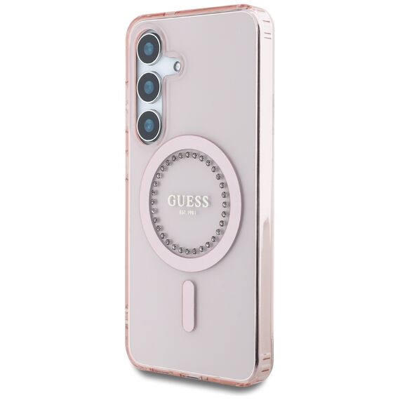 Guess Rhinestones Printed Classic Logo MagSafe Samsung Galaxy S25 Case Pink | Techbox