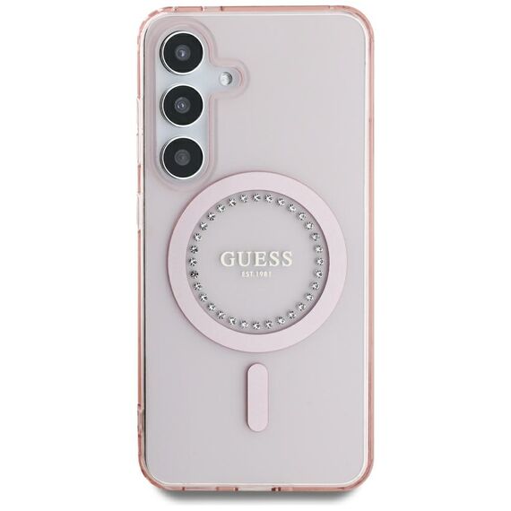 Guess Rhinestones Printed Classic Logo MagSafe Samsung Galaxy S25 Case Pink | Techbox