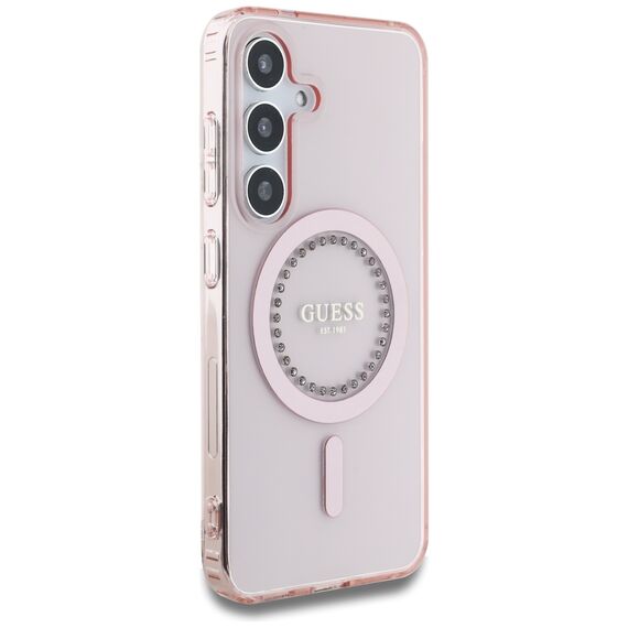 Guess Rhinestones Printed Classic Logo MagSafe Samsung Galaxy S25 Case Pink | Techbox