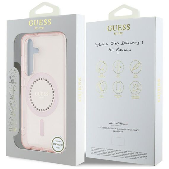 Guess Rhinestones Printed Classic Logo MagSafe Samsung Galaxy S25 Case Pink | Techbox