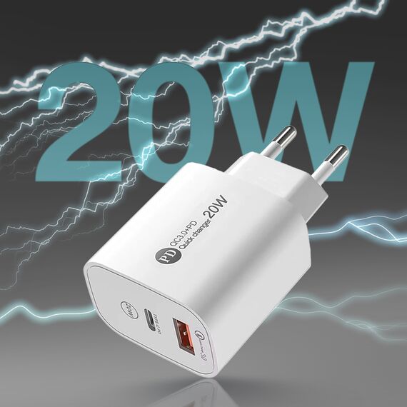 A6MaxL 20W USB-A USB-C wall charger with USB-C - USB-C 1m cable - white | Techbox