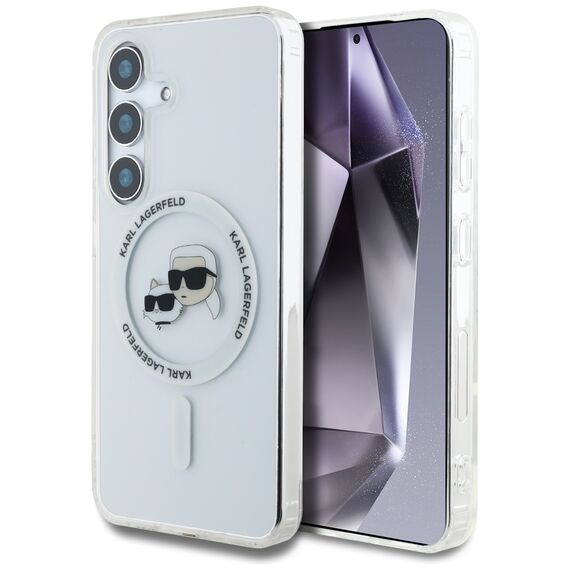 Case Karl Lagerfeld Button Karl &amp; Choupette Heads Printed Logo MagSafe Samsung Galaxy S25 white | Techbox