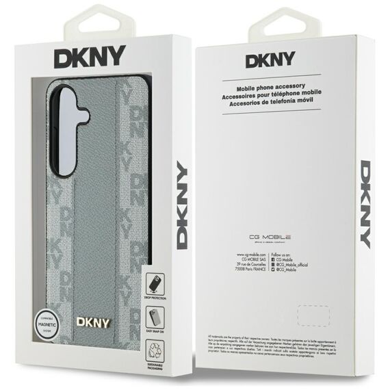 DKNY Leather Checkered Pattern MagSafe case for Samsung Galaxy S25 taupe - Samsung Cases - Cases - Techbox