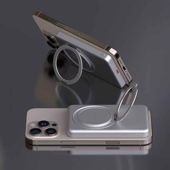 Dudao K28S 20W PD 5000mAh Powerbank with MagSafe and Stand - Silver | Techbox