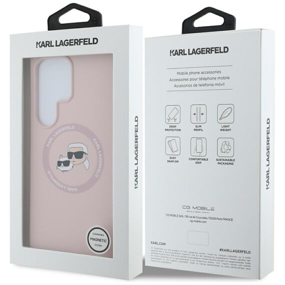 Karl Lagerfeld Silicone Double Heads And Circle MagSafe Samsung Galaxy S25 Ultra Case Pink | Techbox