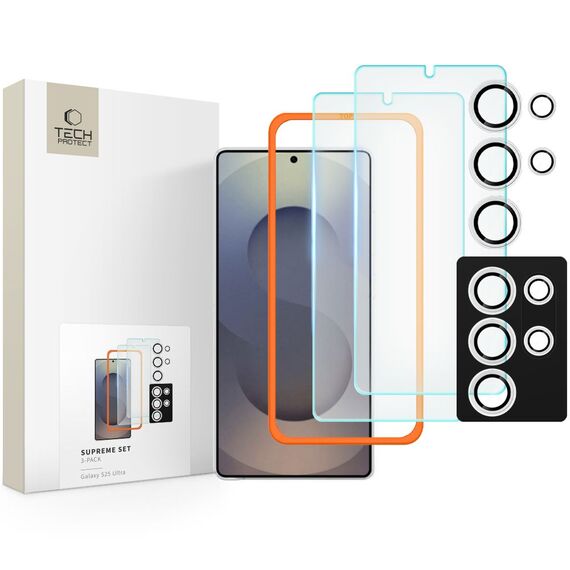 Tech-Protect Supreme Set for Samsung Galaxy S25 Ultra 2x Tempered Glass Screen Protector / Camera Tempered Glass - Clear - Samsung - Screen & Camera Protection - Techbox