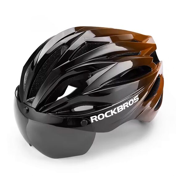 Rockbros Bike Helmet with Visor, Detachable UV Protective Goggles, Unisex - Black/Brown - Bicycle - Sports & Fitness - Techbox