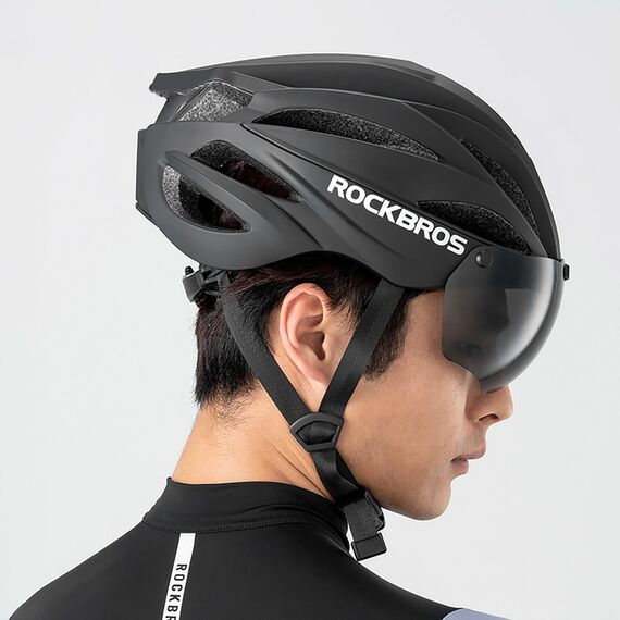 Rockbros Bike Helmet with Visor, Detachable UV Protective Goggles, Unisex - Black/Brown - Bicycle - Sports & Fitness - Techbox