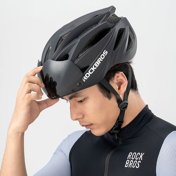 Rockbros Bike Helmet with Visor, Detachable UV Protective Goggles, Unisex - Black/Brown - Bicycle - Sports & Fitness - Techbox
