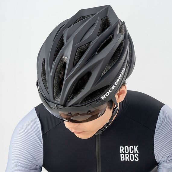 Rockbros Bike Helmet with Visor, Detachable UV Protective Goggles, Unisex - Black/Brown - Bicycle - Sports & Fitness - Techbox