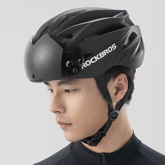 Rockbros Bike Helmet with Visor, Detachable UV Protective Goggles, Unisex - Black/Brown - Bicycle - Sports & Fitness - Techbox