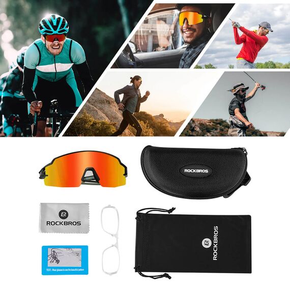 Rockbros Cycling Glasses Photochromic UV Protection with Corrective Insert Orange Lenses - Black - Bicycle - Sports & Fitness - Techbox