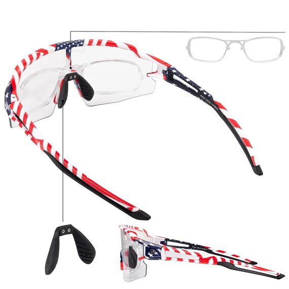 Rockbros Cycling Glasses Photochromic with UV Protection and Corrective Insert 14120008002 - USA Pattern - White - Bicycle - Sports & Fitness - Techbox
