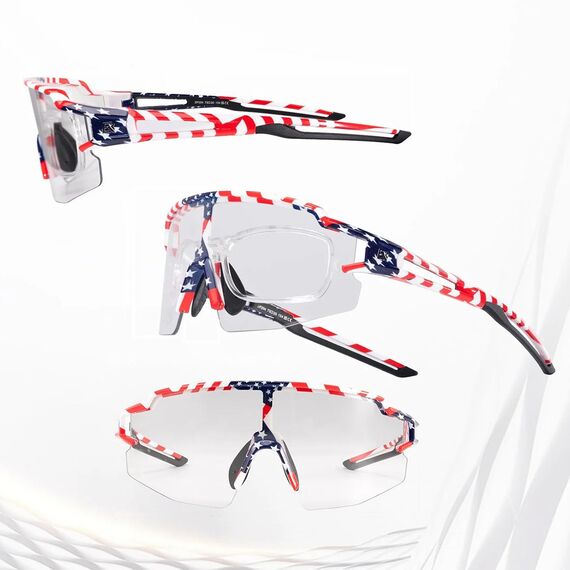Rockbros Cycling Glasses Photochromic with UV Protection and Corrective Insert 14120008002 - USA Pattern - White - Bicycle - Sports & Fitness - Techbox