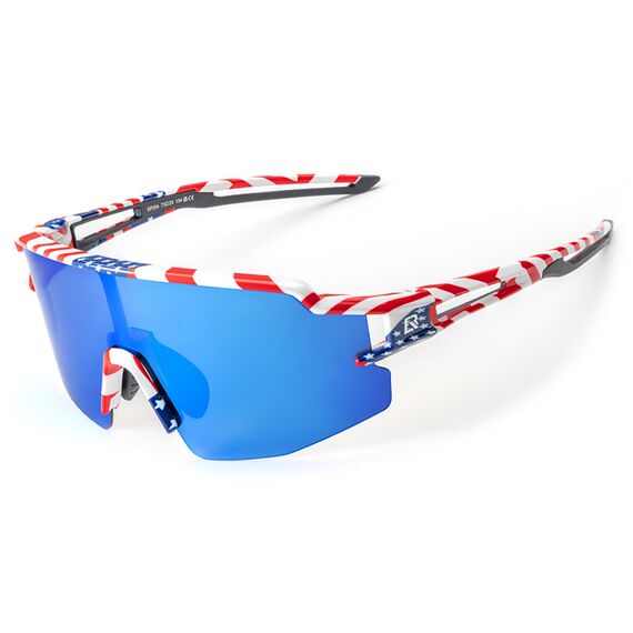 Rockbros Polarized Cycling Glasses with UV Protection and Corrective Insert Blue Lenses - USA Pattern - White - Bicycle - Sports & Fitness - Techbox
