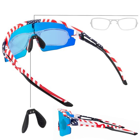 Rockbros Polarized Cycling Glasses with UV Protection and Corrective Insert Blue Lenses - USA Pattern - White - Bicycle - Sports & Fitness - Techbox