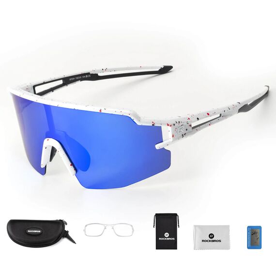 Rockbros Polarized Cycling Glasses with UV Protection and Corrective Insert Blue Lenses - White - Bicycle - Sports & Fitness - Techbox