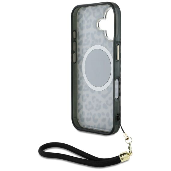 Guess HC IML Leopard Triangle Cord Strap MagSafe case for iPhone 16 - black | Techbox