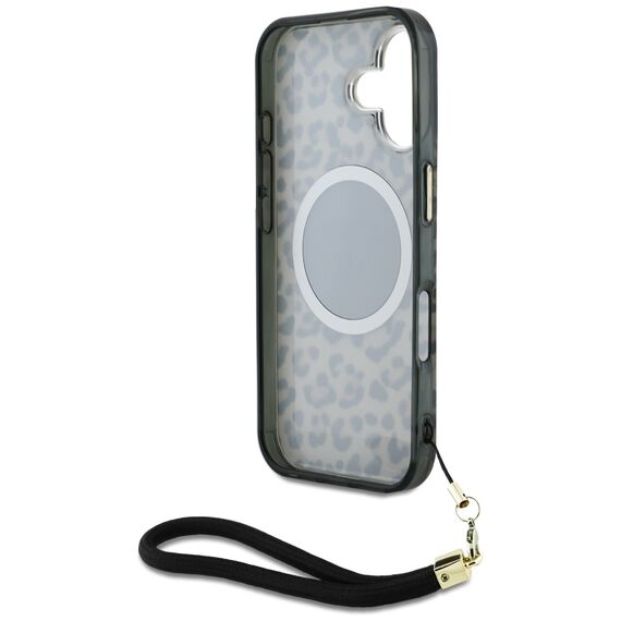 Guess HC IML Leopard Triangle Cord Strap MagSafe iPhone 16 Case - Brown | Techbox