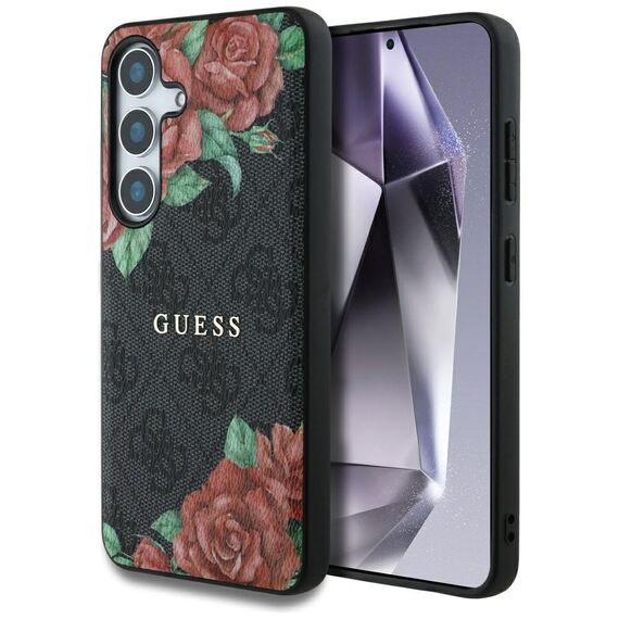 Guess Leather 4G Flowers Print Metal Classic Logo MagSafe Case for Samsung Galaxy S25 - Black - Samsung Cases - Cases - Techbox