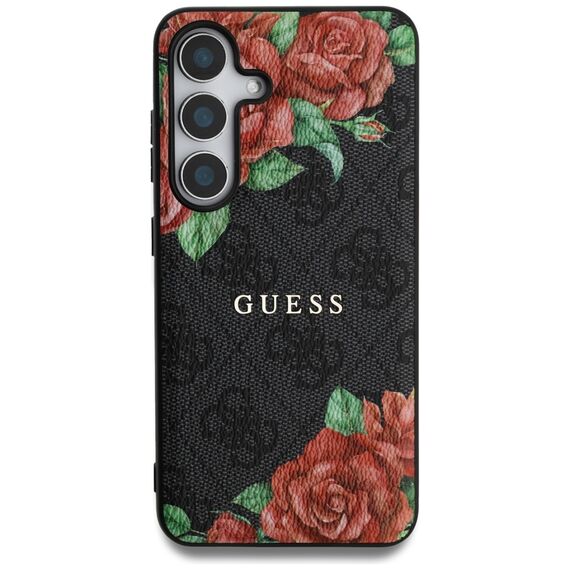 Guess Leather 4G Flowers Print Metal Classic Logo MagSafe Case for Samsung Galaxy S25 - Black - Samsung Cases - Cases - Techbox