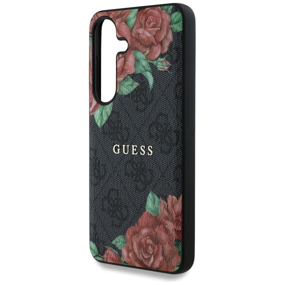 Guess Leather 4G Flowers Print Metal Classic Logo MagSafe Case for Samsung Galaxy S25 - Black - Samsung Cases - Cases - Techbox