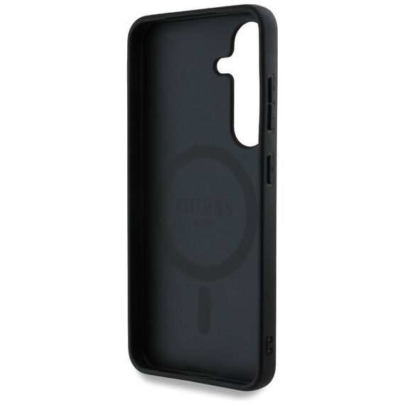 Guess Leather 4G Flowers Print Metal Classic Logo MagSafe Case for Samsung Galaxy S25 - Black - Samsung Cases - Cases - Techbox