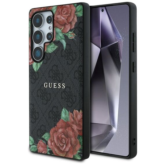 Guess Leather 4G Flowers Print Metal Classic Logo MagSafe Case for Samsung Galaxy S25 Ultra - Black | Techbox