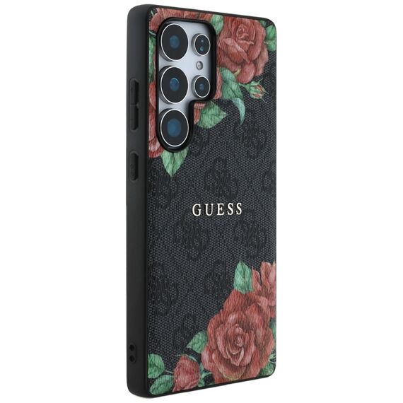 Guess Leather 4G Flowers Print Metal Classic Logo MagSafe Case for Samsung Galaxy S25 Ultra - Black | Techbox