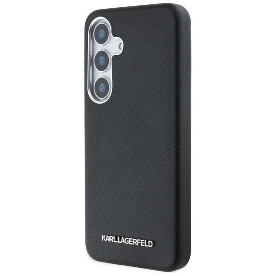 Karl Lagerfeld Saffiano Full Wrapped Elongated Metal Logo MagSafe Case for Samsung Galaxy S25 - Black | Techbox