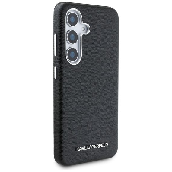 Karl Lagerfeld Saffiano Full Wrapped Elongated Metal Logo MagSafe Case for Samsung Galaxy S25 - Black | Techbox