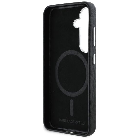 Karl Lagerfeld Saffiano Full Wrapped Elongated Metal Logo MagSafe Case for Samsung Galaxy S25 - Black | Techbox