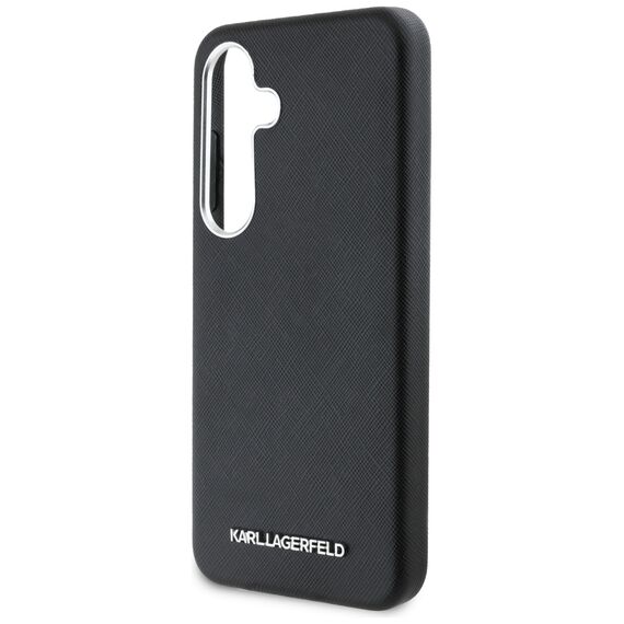 Karl Lagerfeld Saffiano Full Wrapped Elongated Metal Logo MagSafe Case for Samsung Galaxy S25+ - Black | Techbox
