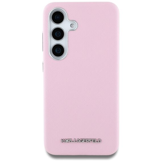 Karl Lagerfeld Saffiano Full Wrapped Elongated Metal Logo MagSafe Case for Samsung Galaxy S25 - Pink | Techbox