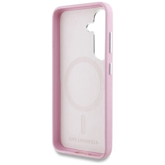 Karl Lagerfeld Saffiano Full Wrapped Elongated Metal Logo MagSafe Case for Samsung Galaxy S25 - Pink | Techbox