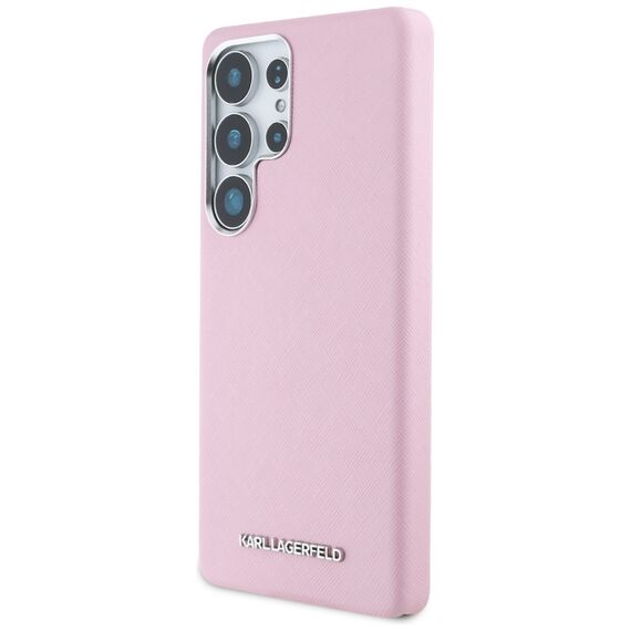 Karl Lagerfeld Saffiano Full Wrapped Elongated Metal Logo MagSafe Case for Samsung Galaxy S25 Ultra - Pink | Techbox