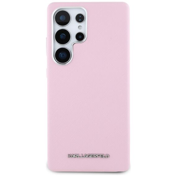 Karl Lagerfeld Saffiano Full Wrapped Elongated Metal Logo MagSafe Case for Samsung Galaxy S25 Ultra - Pink | Techbox