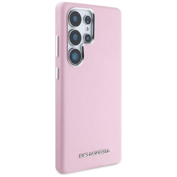 Karl Lagerfeld Saffiano Full Wrapped Elongated Metal Logo MagSafe Case for Samsung Galaxy S25 Ultra - Pink | Techbox