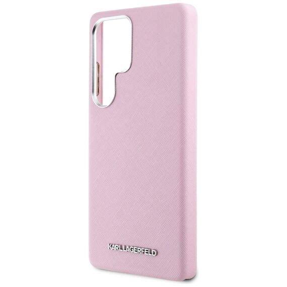 Karl Lagerfeld Saffiano Full Wrapped Elongated Metal Logo MagSafe Case for Samsung Galaxy S25 Ultra - Pink | Techbox