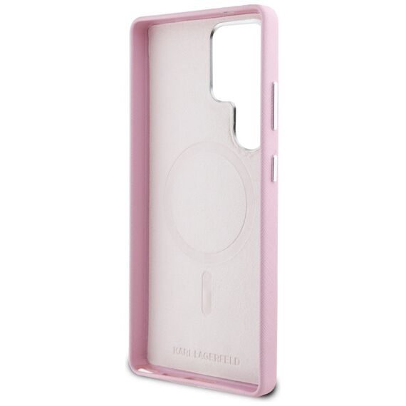 Karl Lagerfeld Saffiano Full Wrapped Elongated Metal Logo MagSafe Case for Samsung Galaxy S25 Ultra - Pink | Techbox
