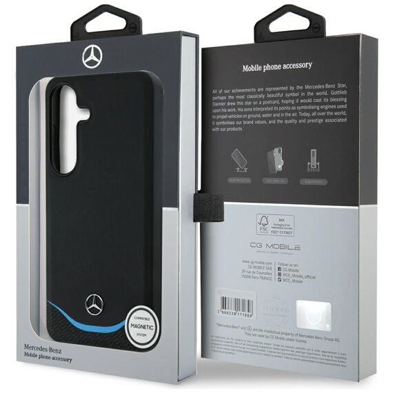 Mercedes Leather Contrasted Blue Horizontal Curve MagSafe Case for Samsung Galaxy S25 - Black - Samsung Cases - Cases - Techbox