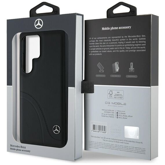 Mercedes Leather Curved Stitches Case for Samsung Galaxy S25 Ultra - Black | Techbox