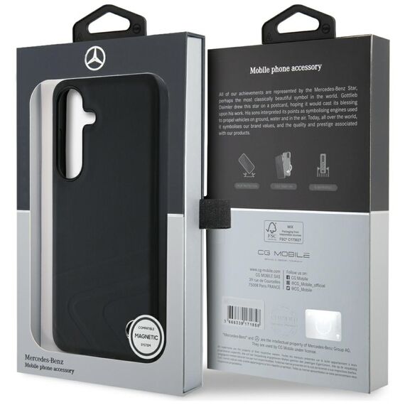 Mercedes Leather Horizontal Debossed Curves MagSafe Case for Samsung Galaxy S25 - Black - Samsung Cases - Cases - Techbox