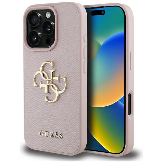 Guess Grained Big 4G Logo Small Classic Logo iPhone 16 Pro Case - Pink - Apple Cases - Cases - Techbox