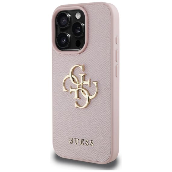 Guess Grained Big 4G Logo Small Classic Logo iPhone 16 Pro Case - Pink - Apple Cases - Cases - Techbox