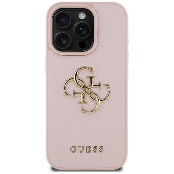 Guess Grained Big 4G Logo Small Classic Logo iPhone 16 Pro Case - Pink - Apple Cases - Cases - Techbox