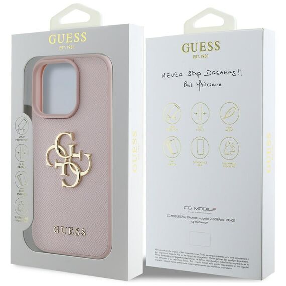 Guess Grained Big 4G Logo Small Classic Logo iPhone 16 Pro Case - Pink - Apple Cases - Cases - Techbox