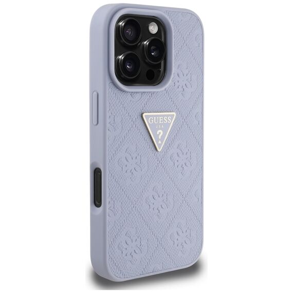 Guess Hot Stamp 4G Pattern Triangle Metal Logo iPhone 16 Pro Case - Purple | Techbox
